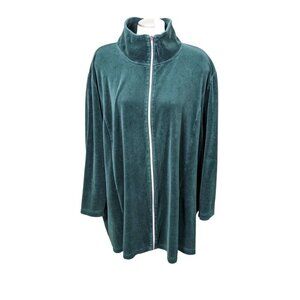 Catherines Womens Full Zip Jacket Plus Size 5X Green Velour Cozy Lounge Minimal